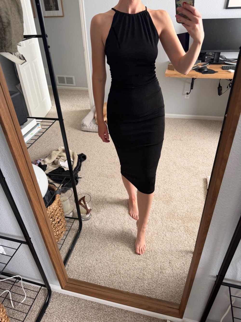 Black Halter Bodycon Midi Dress - Women